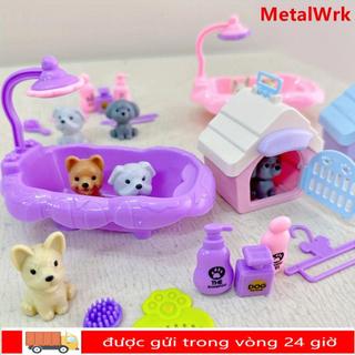 Đồ chơi giả vờ chó con METALWRK, bộ búp bê chó mini dễ thương, đồ chơi giỏ thú cưng cho chó, đồ chơi trẻ em động vật, đồ chơi lồng chó