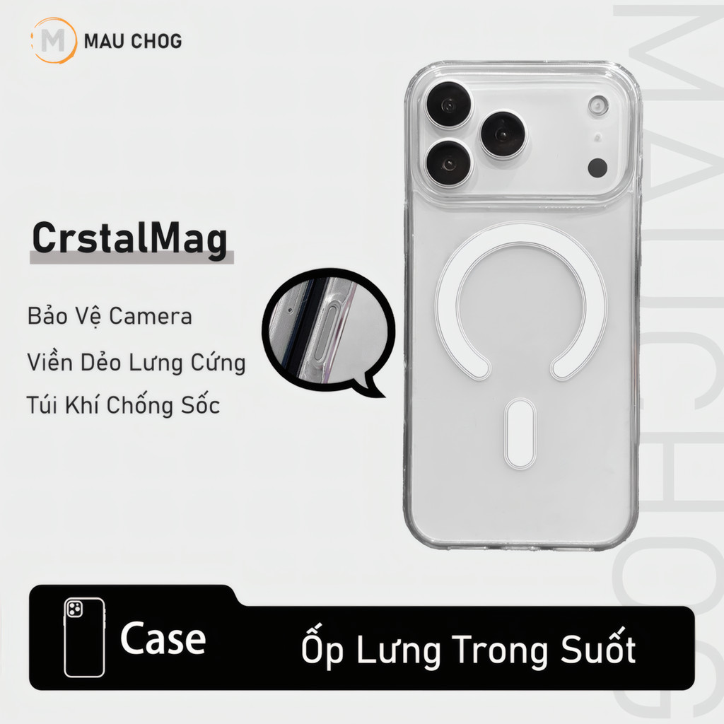 Ốp Lưng Trong Suốt Chống Sốc Hỗ Trợ Sạc Không Dây Cho Điện Thoại iPhone 17 Pro Max 16 15 14 13