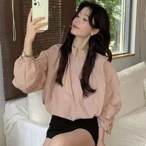 Áo Sơ Mi Cổ Đứng Dài Tay Chất Liệu Gió Nhăn Linh Tây Clothing Áo Dài Tay Kiểu Dáng Bồng Kéo Khoá Mềm Mịn