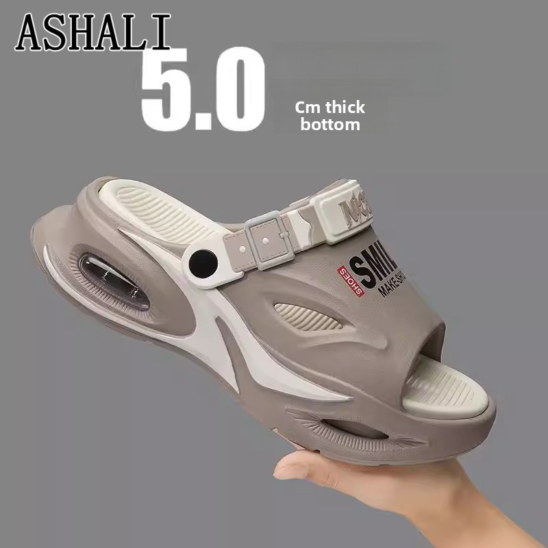 ASHALI Nam Chính Hãng Đệm Khí Giày Đi Biển 5cm Đế Dày Cao Chống Trơn Trượt Dép Ngoài Trời Mùa Hè Giải Trí