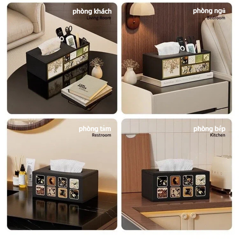 Hộp khăn giấy da cao cấp cổ điển – sang trọng, chống nước, đa năng decor phòng khách bàn cà phê