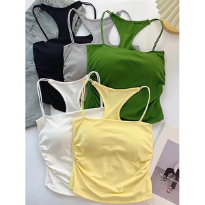 Milyfashion Pure Desire Dây Đeo Đẹp Miếng Lót Ngực Sling Mùa Hè Xếp Ly Mỏng Hơn Nhìn Bên Ngoài Mặc Ngắn Top Không Tay Quần Áo Nữ