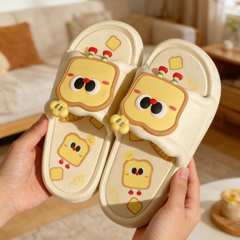 Sáng Tạo Bánh Mì Nướng Hoạt Hình Dép Đế Dày Nữ Mùa Hè Mặc Ngoài Thoải Mái Flip-Flops Nữ EVA Dép Dép