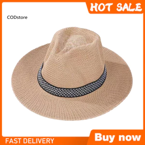 KDCOD * Mũ vành rộng nam mùa hè Mũ ngư dân thoáng khí Ống hút rỗng vành rộng chống nắng Mũ ngoài trời có thể gập lại có ruy băng đen Phong cách cao bồi phương Tây Nhẹ