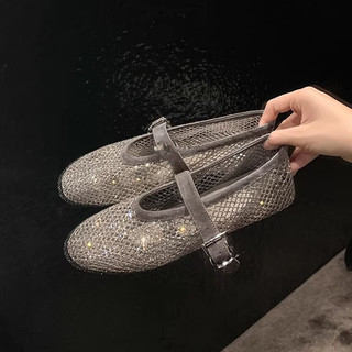 Giày Sandal Lưới Kim Cương Giả Giày Ba Lê Mary Jane Giày Nữ