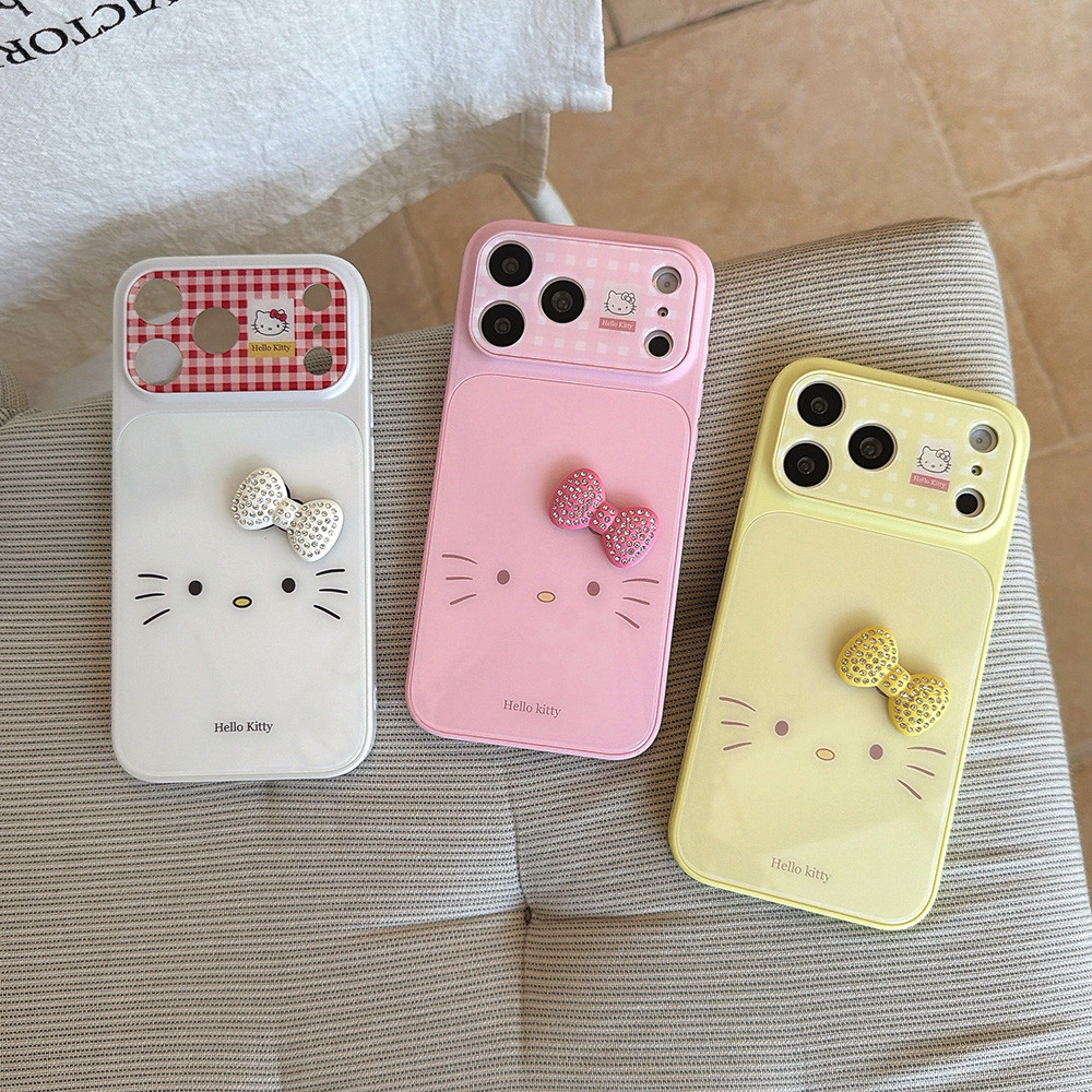Ốp điện thoại Acrylic hình mèo nơ 3D cho iPhone 17 Pro Max 16 15 14 13 Vỏ bảo vệ chống sốc