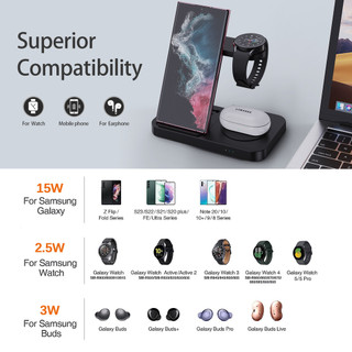 SHEREN Sản phẩm mới Thích hợp cho Samsung Watch Tai nghe điện thoại di động Bộ sạc ba trong một có thể gập lại Sạc gấp