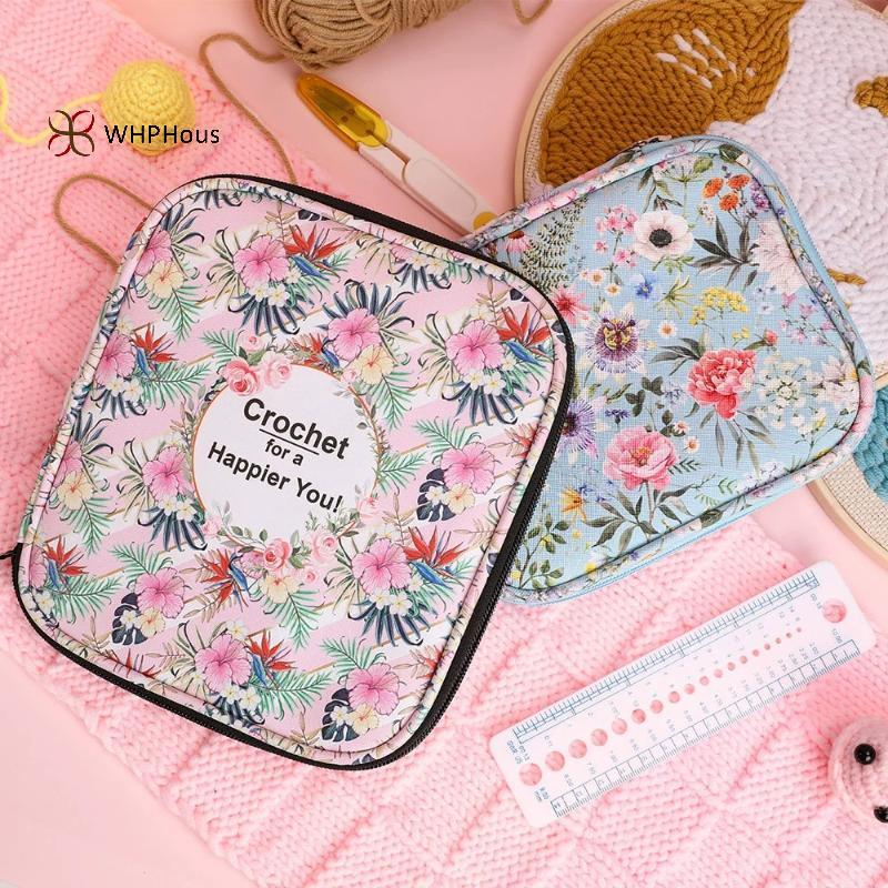< WHPHous-t > Bộ dụng cụ đan tay hoa, Túi đựng đồ chống nước móc có khóa kéo, Túi đựng đồ in DIY, Túi đựng kim Jumper Đẹp