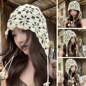 Mũ Len Mỏng Đan Thủ Công Hoa Rỗng Tua Rua Kèm Hoa Lan Mũ Đi Biển Chụp Ảnh Đẹp Phong Cách Boho