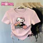 Áo sơ mi ngắn tay in hình hoạt hình Hello Kitty mùa hè dễ thương có thiết kế dây rút có gân