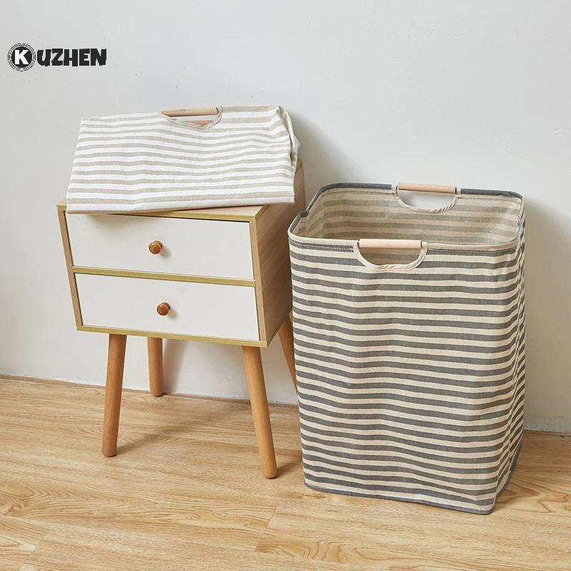 KUZHEN Giỏ Giặt Chống Thấm Nước Vải Lanh Cotton Bẩn Quần Áo Giỏ Giặt Người Tổ Chức Có Thể Gập Lại Đồ lặt vặt Túi Bảo Quản Gấp Hamper HOT