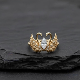 Nhẫn nữ thiết kế cánh thiên nga mắt ngựa, phong cách châu Âu-Mỹ, trang trí đầy zirconia