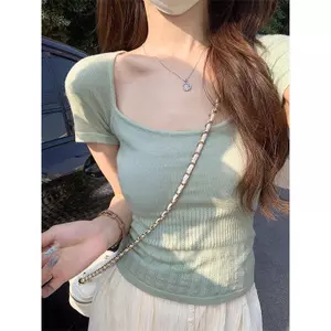 Mùa hè ngọt ngào - Áo len ngắn tay cổ vuông phong cách Hàn Quốc thời trang Pure Desire Style