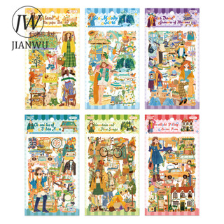 JIANWU Thế Giới Ếch Series Vintage Life Nhân Vật Phong Cảnh Chất Liệu Cắt Dán PET Nhãn Dán Sáng Tạo DIY Tạp Chí Văn Phòng Phẩm