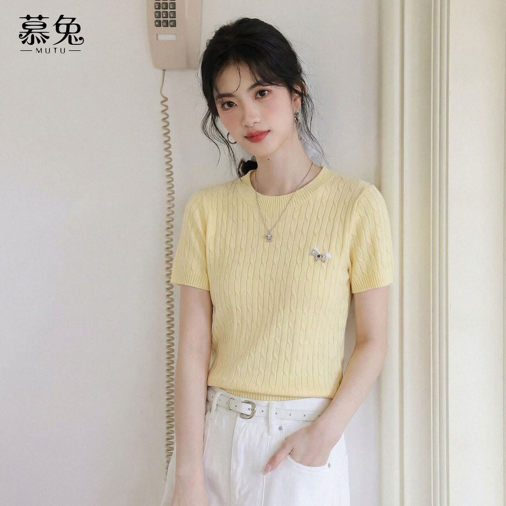 Mutu Áo Thun Nữ Tay Ngắn Mùa Hè 2026 - Xoắn Đan, Mỏng, Phong Cách Mới