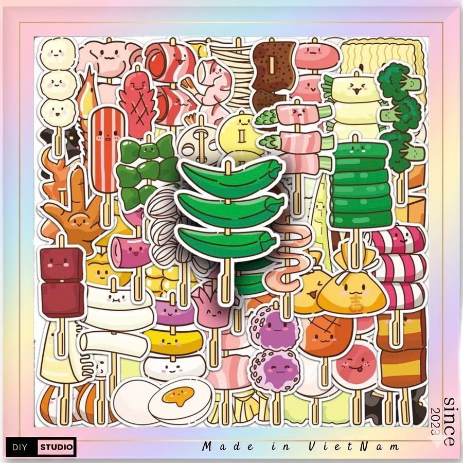 100 sticker đồ ăn anime food trang trí laptop ly nước vali văn phòng phẩm mẫu mới cập nhật