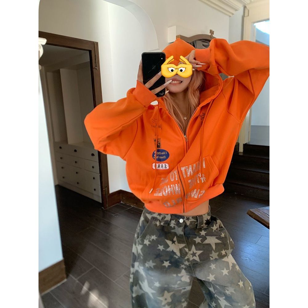 Fashionable Oversized Letter Sweatshirt cho Nữ Thu Đông, Kích cỡ từ 1-150kg, Áo khoác đường phố Mỹ thời thượng