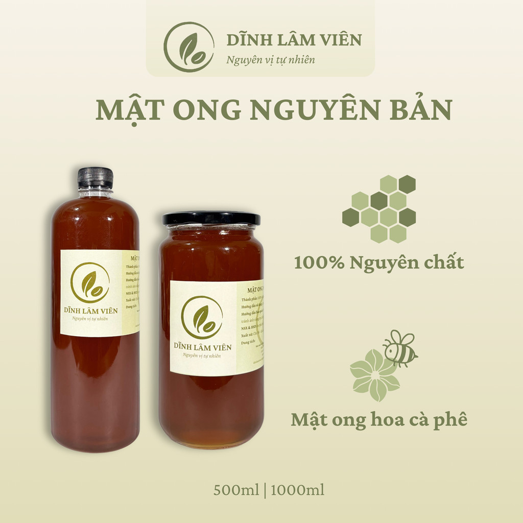 Mật ong hoa cà phê Gia Lai nguyên bản nguyên chất 500-1000ml | Dĩnh Lâm Viên