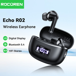 Rocoren R02 Tai nghe không dây Bluetooth 5.4, màn hình LED kỹ thuật số, khử tiếng ồn, micrô tích hợp