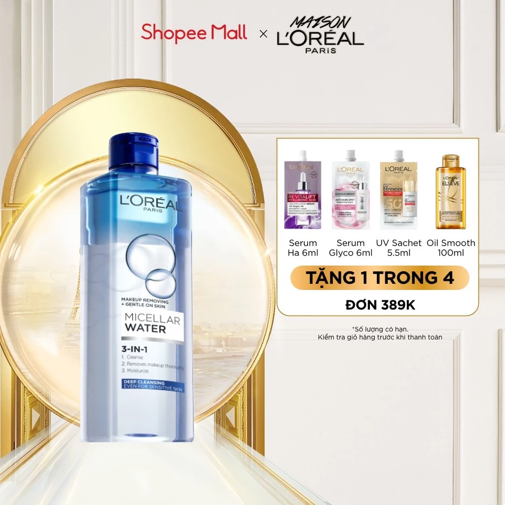 Nước tẩy trang và làm sạch sâu 3-in-1 L'Oreal Paris  Micellar Water 400ml