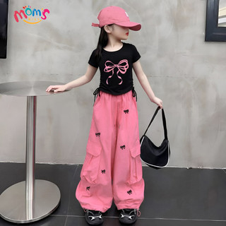 Bộ đồ bé gái kiểu Hàn chất lượng cao mới Thiết kế nơ kết hợp quần cargo Thời trang, dễ phối đồ đồ bộ