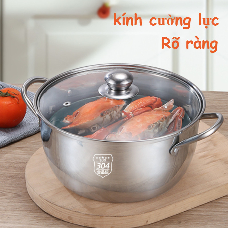 Nồi Inox 304 Đúc Liền Khối 3 Lớp - Chống Dính, Truyền Nhiệt Nhanh, Dùng Mọi Bếp , TẶNG KÈM Vỉ Hấp