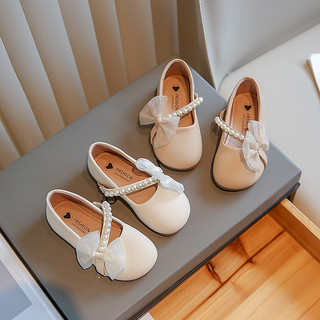 Giày Da Trắng Bé Gái 2025, Ngọc Trai & Nơ Chi Tiết Đế Mềm Mary Jane Flats, Giày Công Chúa Xuân Thu Cho Bé Tập Đi Trẻ Em