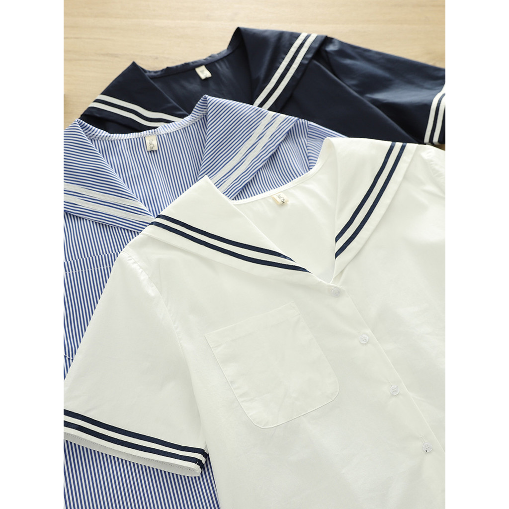 [Hàng có sẵn] Áo sơ mi nữ cotton, cổ bèo phong cách trẻ trung