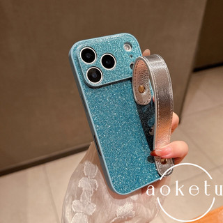 Ốp điện thoại dây đeo cổ tay bằng da lấp lánh sang trọng phù hợp cho iPhone 17 Pro Max bao gồm tất cả chống rơi Apple 17 Pro đứng 17Air silicon mềm cạnh bìa cứng