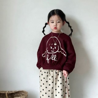 Áo nỉ cổ tròn mỏng, dáng rộng, thoải mái, in hình vẽ chú cún con dễ thương dành cho bé gái.