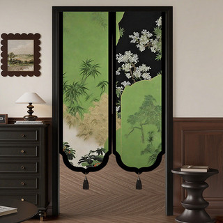 Mới Phong Cách Trung Quốc Rèm Cửa Phong Cảnh Tranh Khối Rèm Hộ Gia Đình Phòng Ngủ Không Đục Lỗ Phân Vùng Rèm Nhà Bếp Vải Lanh Cotton Chống Dầu Nửa Cong