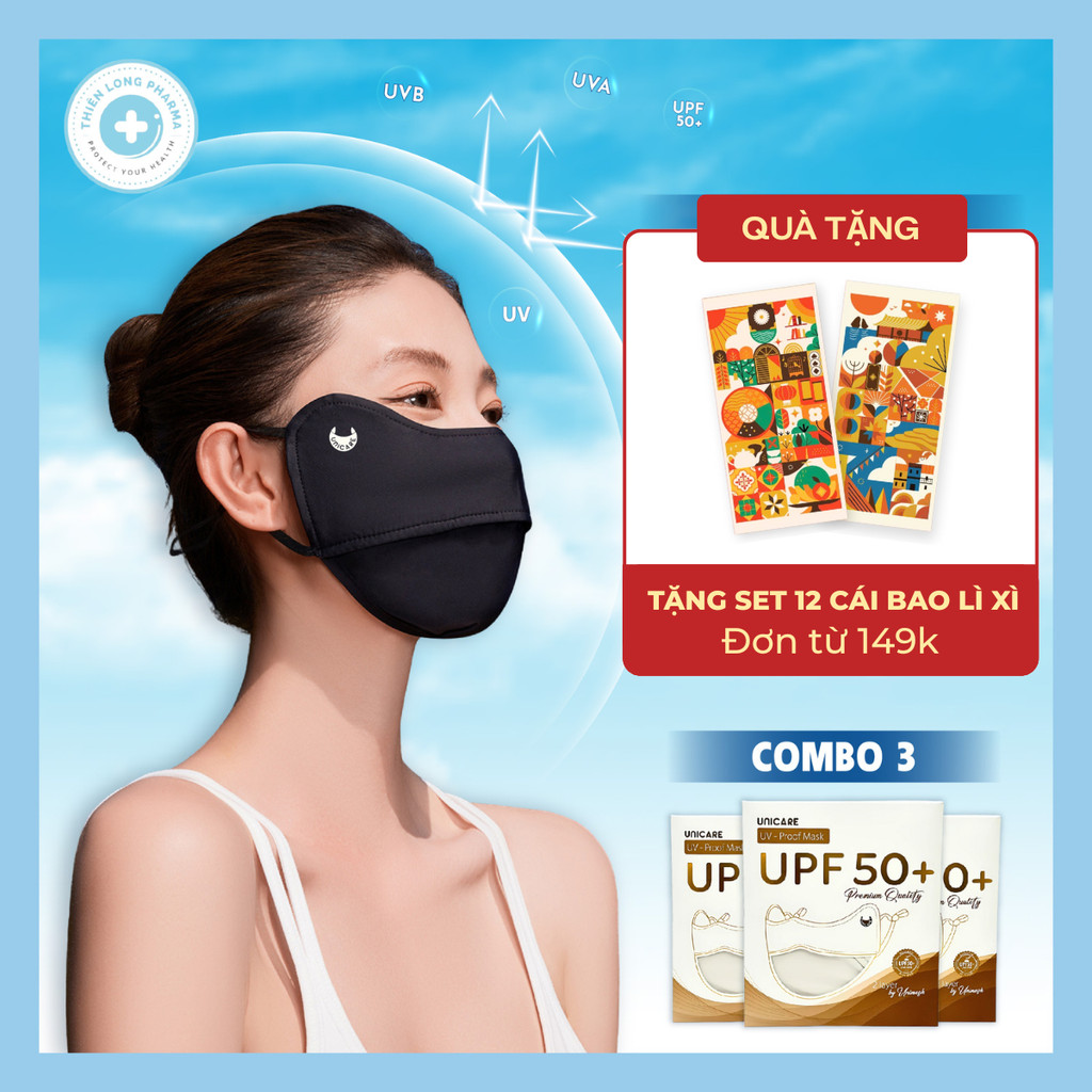 [Combo 3] Khẩu trang chống tia UV UNICARE Proof Mask mềm mịn thoáng mát, khẩu trang vải chống nắng