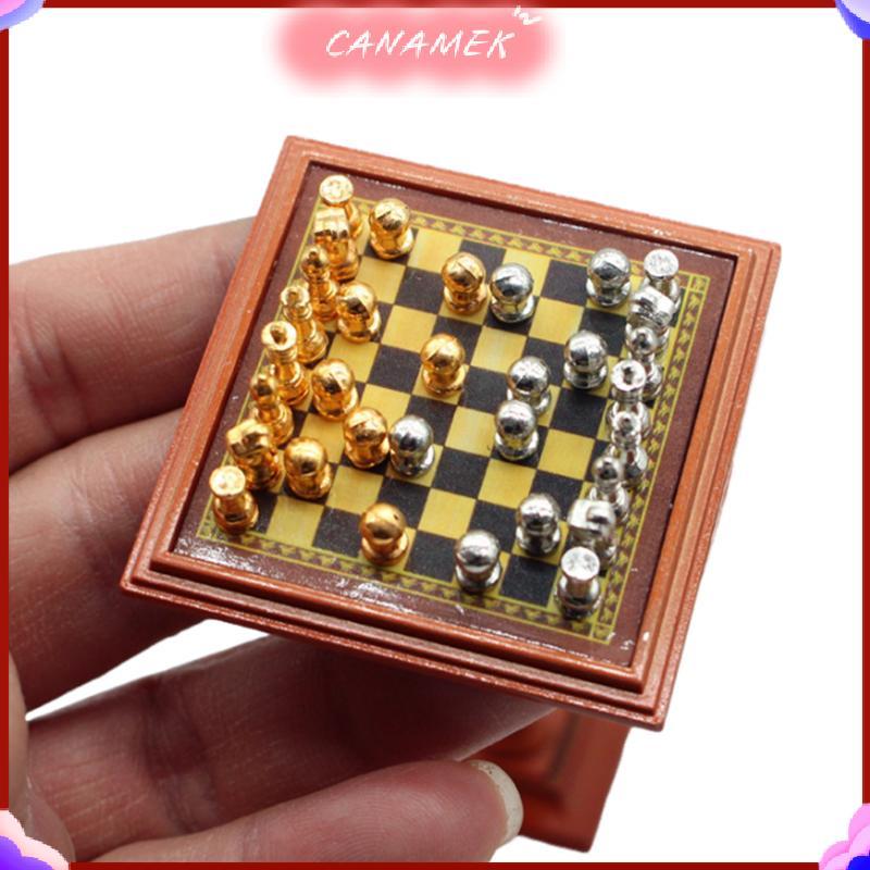 CANAMEK 1 Bộ 1: 12 Nhà Búp Bê Hợp Kim Thu Nhỏ Bộ Cờ Vua Quốc Tế Bảng Cổ Vũ Bộ Bàn Cờ Người Lính Cảnh Mô Hình Trang Trí Nhà Đồ Chơi Trẻ Em CSF