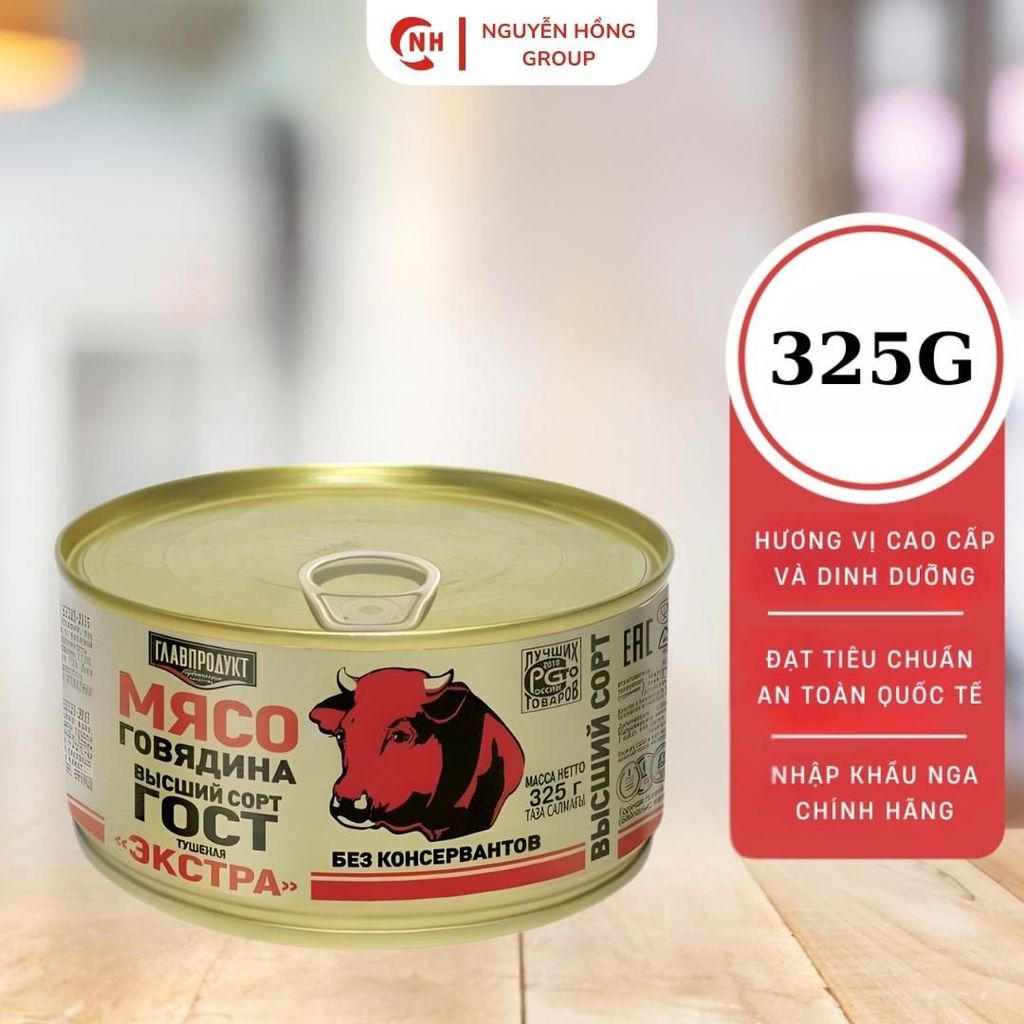 Thịt bò hộp 325g Glavproduct nhập khẩu nga đồ ăn thức ăn food