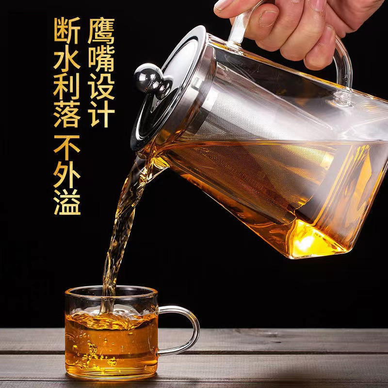 Ấm trà thủy tinh vuông Ấm trà bằng thép không gỉ bằng đất sét tím có bộ lọc Ấm trà hoa nhiệt độ cao Borosilicate Fair KRGI