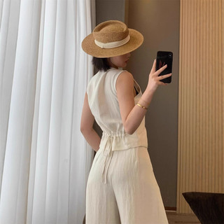 Bộ vest vải lanh không tay, cao cấp, phong cách mùa hè trẻ trung năng động cho Nữ