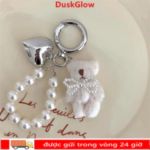 Mặt dây chuyền búp bê nơ DUSKGLOW, Phụ kiện túi ngọt ngào Móc khóa gấu sang trọng lông tơ, Móc khóa trái tim thời trang Quà tặng mặt dây chuyền túi xách