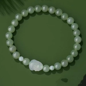 Vòng tay Pixiu nữ - Hạt tròn màu xanh nhạt - Charm Pixiu trắng - Đánh bóng mịn - Bestie - Trang phục hàng ngày thanh lịch