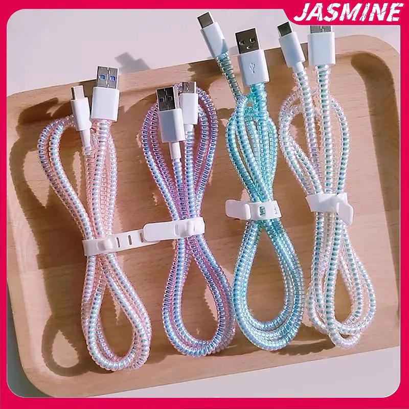 JASMINE 1.6m Xoắn Ốc Cáp Sạc Dây Bảo Vệ Chống Vỡ Lò Xo Dây Bảo Vệ Cho Cáp Sạc USB Tai Nghe Dữ Liệu Bobbin Winder JASMINE