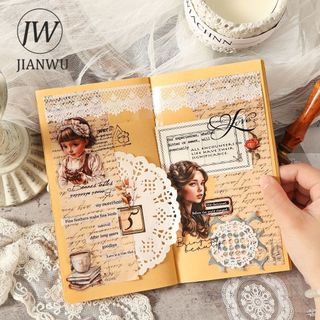JIANWU Ren Truyện Tranh Series Vintage Ren Hoa Biên Giới Phong Cảnh Chất Liệu Cắt Kéo PET Miếng Dán Sách Sáng Tạo DIY Tạp Chí Văn Phòng Phẩm