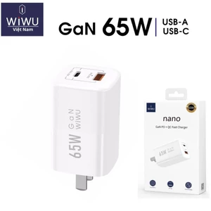 Củ Sạc Nhanh WIWU Nano GaN 65W WI-U012 - 2 Cổng USB-C & USB-A, Sạc Nhanh Cho Laptop, Smartphone