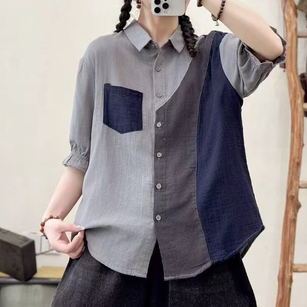Áo sơ mi nữ tay ngắn cotton dáng rộng, nhiều màu lựa chọn