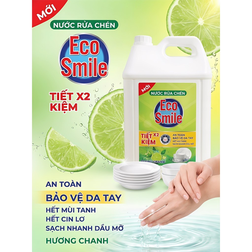 Nước rửa chén diệt khuẩn,Nước rửa chén khử mùi tanh,Nước rửa chén đậm đặc，Nước rửa chén không hại da tay ECO Smile