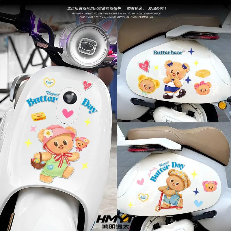 Kính Điện Hoạt Hình Miếng Dán Gấu Bơ Xước Xe Máy Ô Tô Dễ Thương Trang Trí Khối Chống Thấm Nước Miếng Dán Xe Cửa Sổ