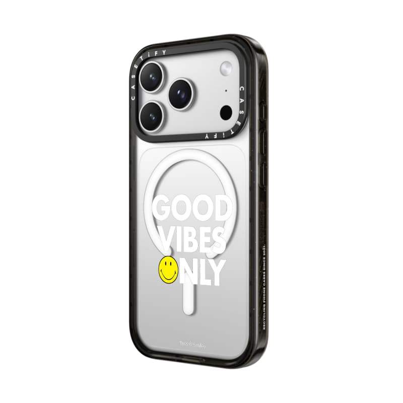 CASECASE X Smiley Good Vibes Only Case Black / Sky Blue / Pink Fizz Candy Collection Color Clear Hard Hard Magnet Impact Case cho Apple IPhone 13 14 15 16 17Pro Max Plus Có Hộp
