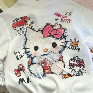 Áo thun cho bé gái – Cotton in hình Kitty dễ thương, phong cách Hàn Quốc mùa hè