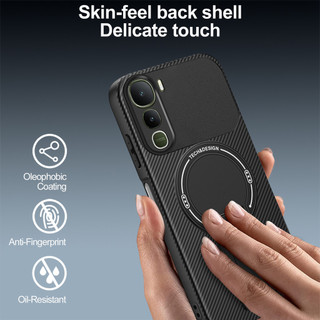 Dành Cho Vivo Y400 / V50 5G / V50E 5G / V50 Lite Ốp điện thoại Carbon Tecture Lưng Cứng Cạnh Mềm Có Thể Gập Lại Đế Chống Sốc Chống Rơi Mỏng Vỏ