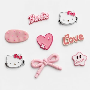 Set Charm Kitty Đầu Mèo Bạc To Barbie Love Hồng Pastel Dễ Thương Trang Trí Dép Xinh