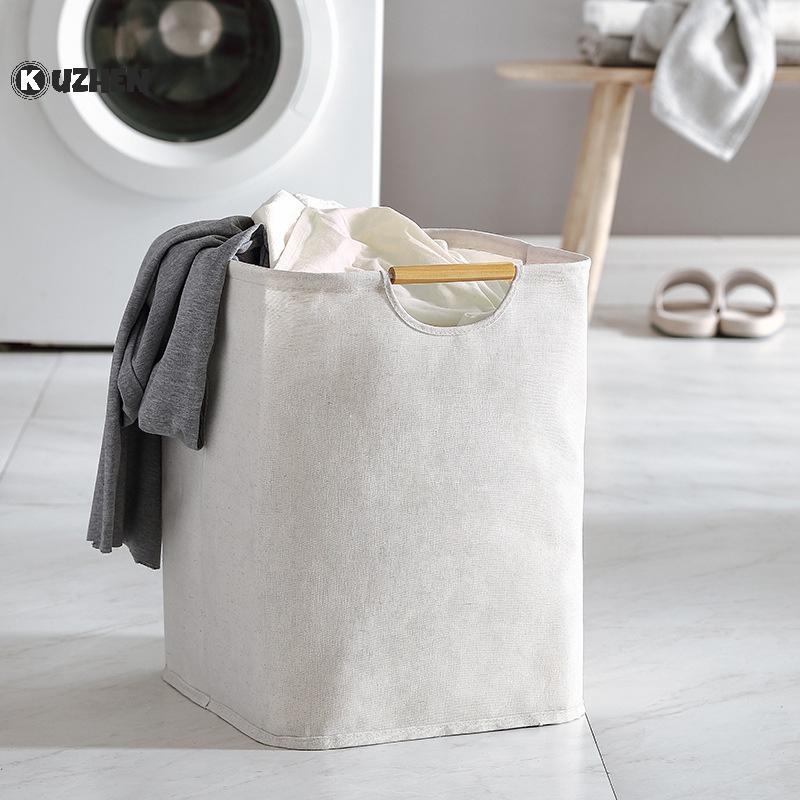 KUZHEN Giỏ Giặt Chống Thấm Nước Vải Lanh Cotton Bẩn Quần Áo Giỏ Giặt Người Tổ Chức Có Thể Gập Lại Đồ lặt vặt Túi Bảo Quản Gấp Hamper HOT