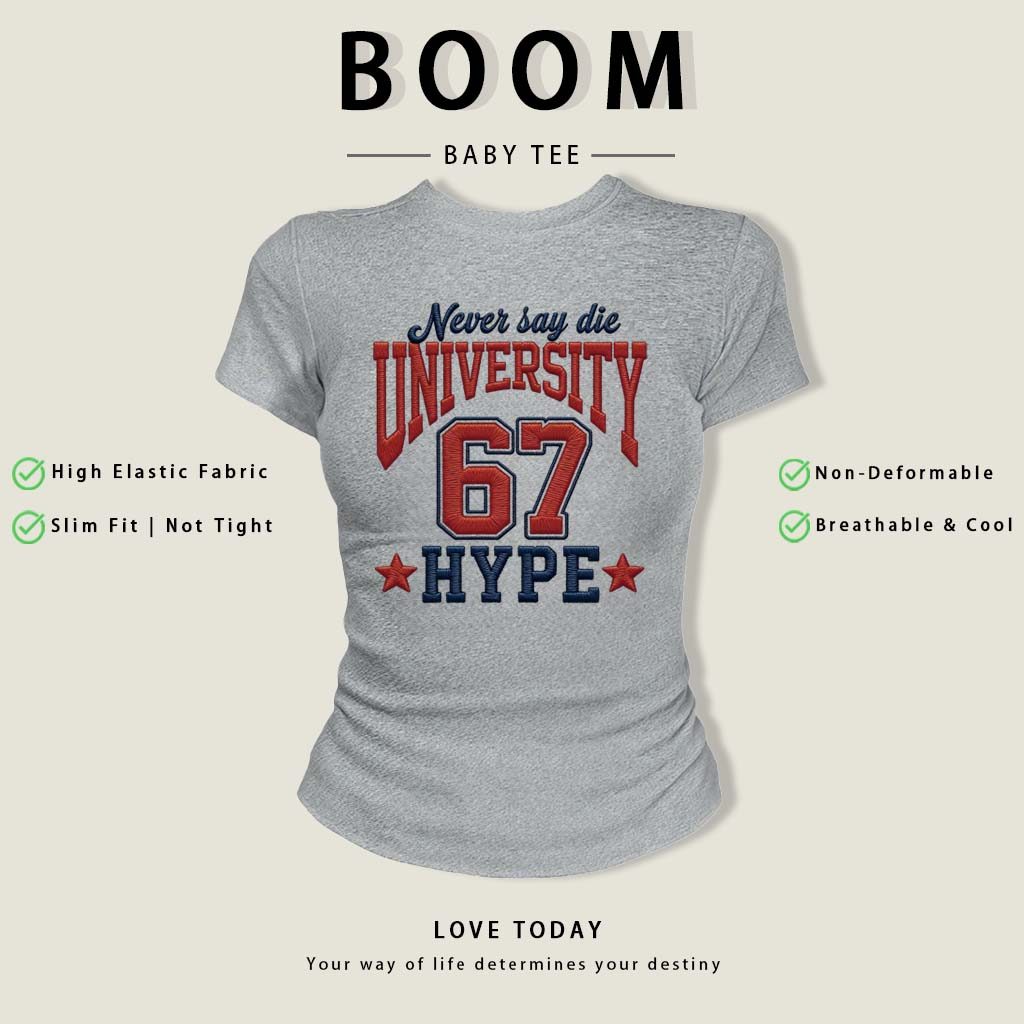 BOOM Áo Baby Tee Nữ Cotton Ôm Body-Áo Thun Ngắn Tay Y2K In Hình PhongCách Mùa Hè, Cổ Tròn Hàng Đầucách hàn quốc phongW02
